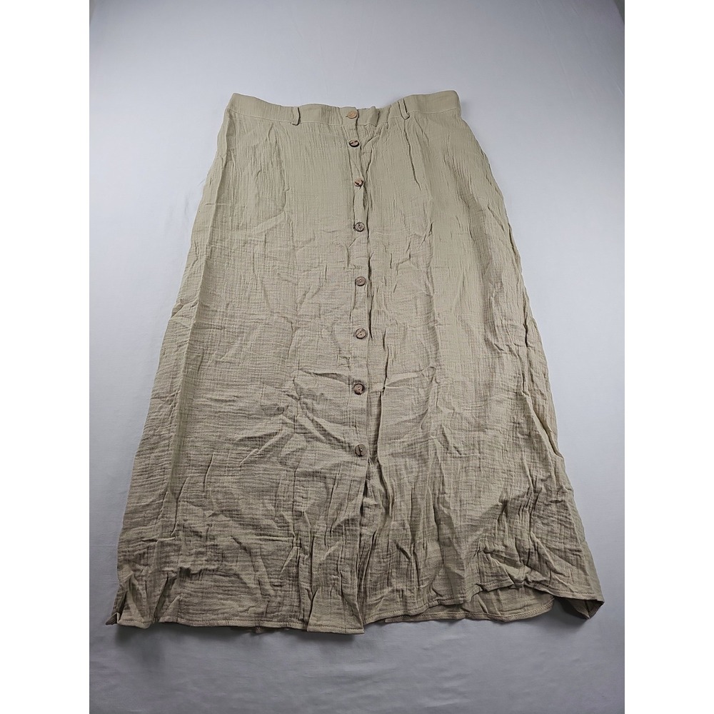 SHEIN Curve Women's 2XL Beige Button Front Midi Skirt 100% Cotton Ruffle Hem